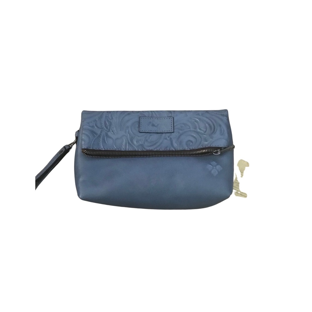 Patricia Nash Safflower Blue Leather Embossed Floral Wristlet Clutch P715244
